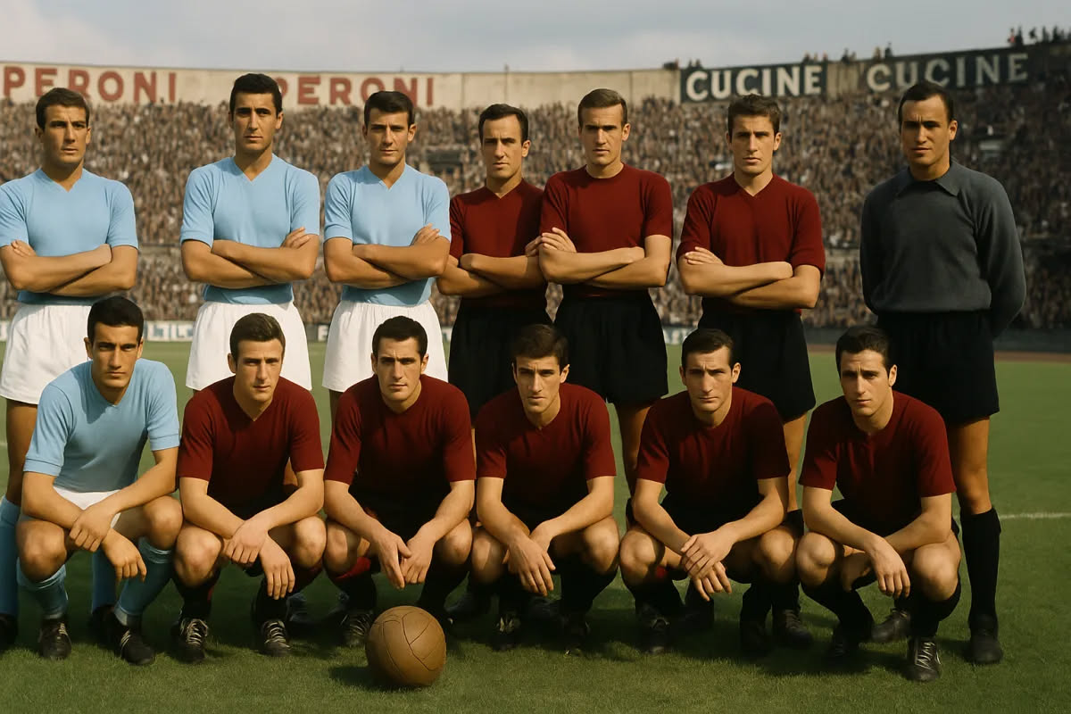 Parastinchi in plastica rigida blu e bianchi appoggiati accanto a calzettoni da calcio e scarpette, su un tappeto da allenamento