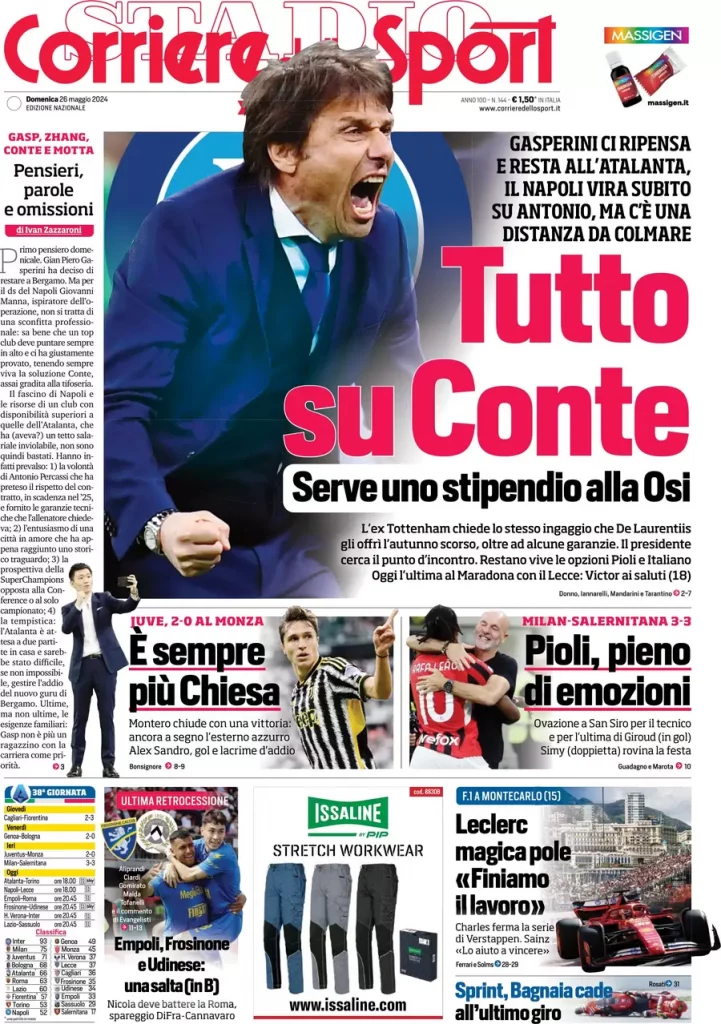 La prima pagina del Corriere dello Sport: "Tutto su Conte"