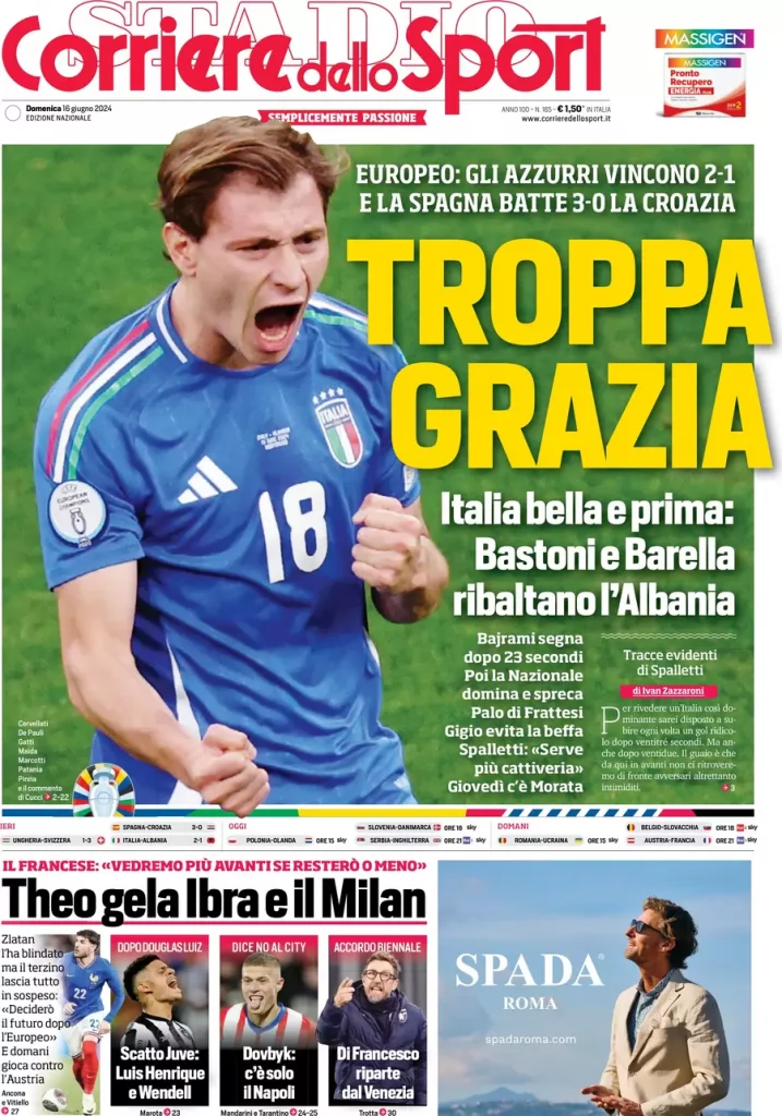 La prima pagina del Corriere dello Sport: "Troppa grazia"