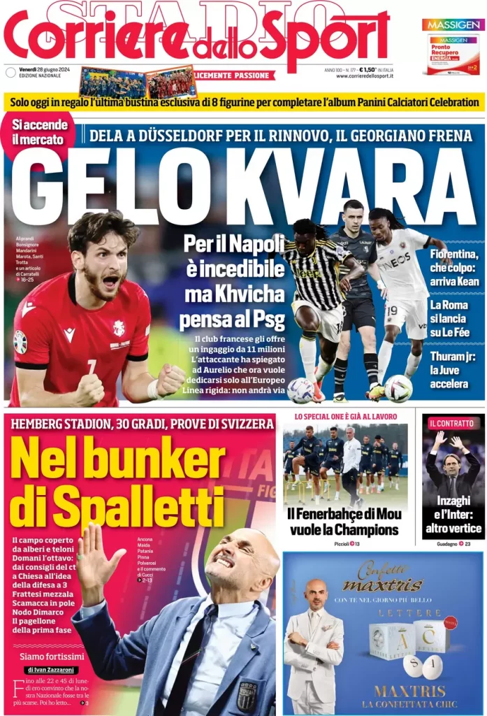 La prima pagina del Corriere dello Sport: "Gelo Kvara"