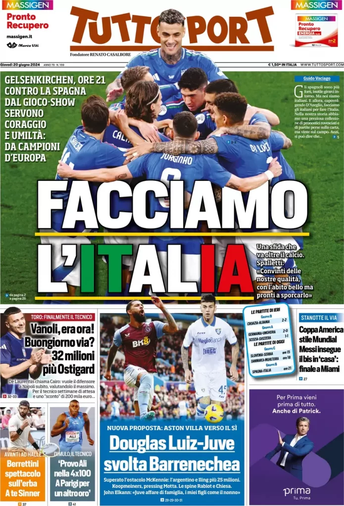 La prima pagina di Tuttosport: "Facciamo l'Italia"