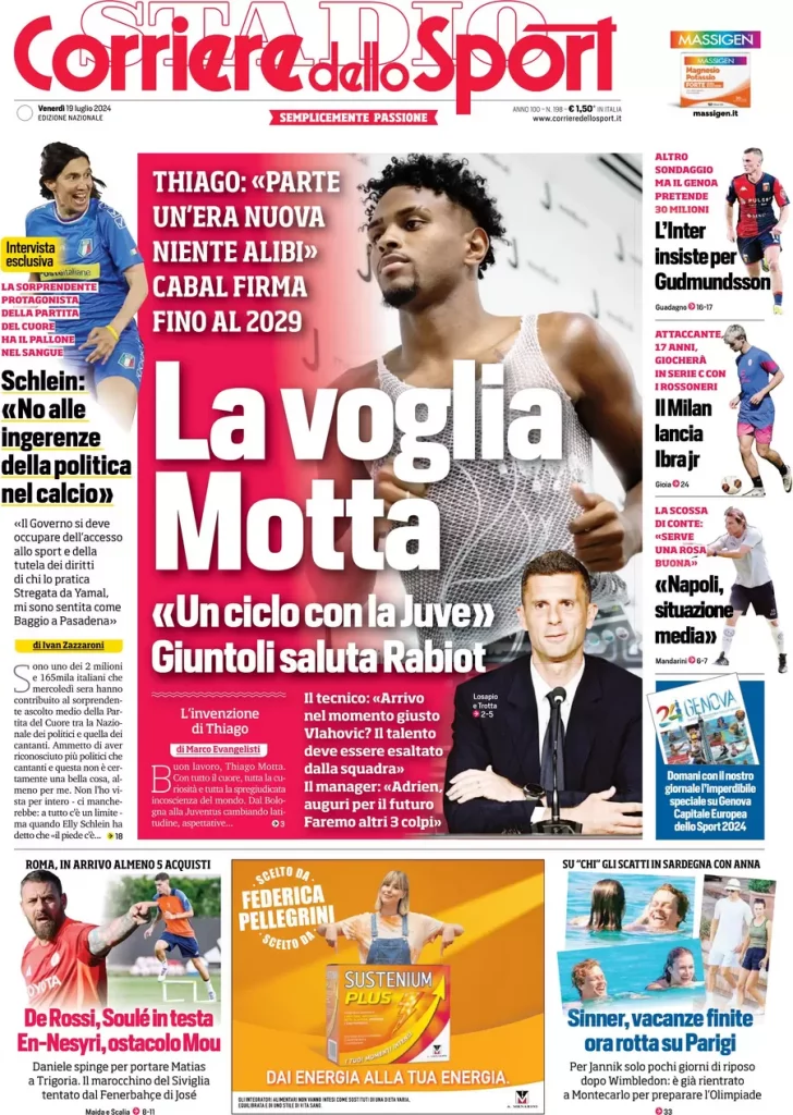La prima pagina del Corriere dello Sport
