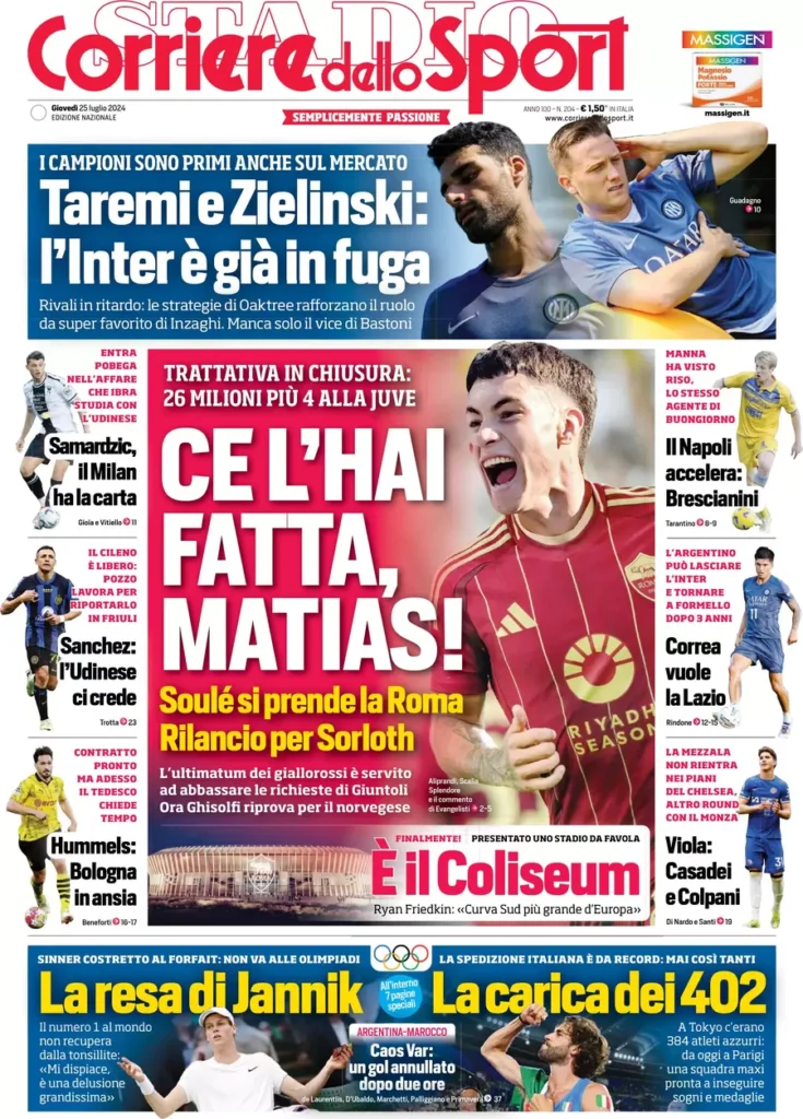 Prima pagina Corriere dello Sport