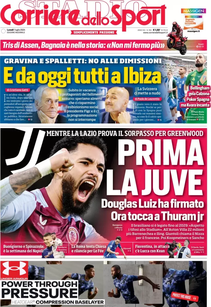 La prima pagina del Corriere dello Sport: "Prima la Juve"