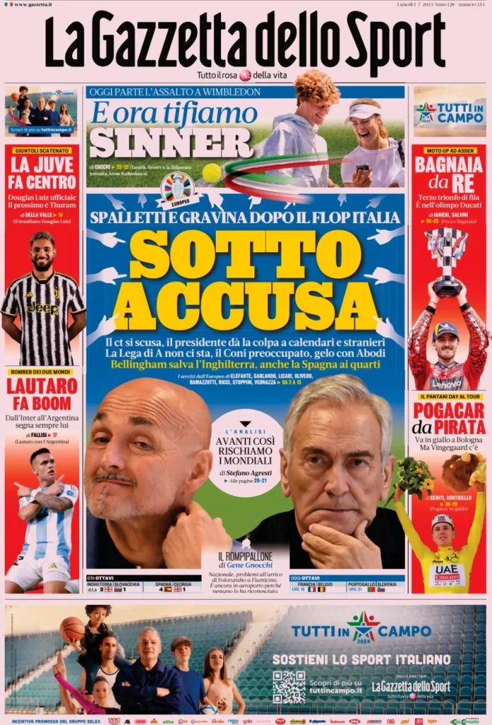 La prima pagina de La Gazzetta dello Sport: "Sotto accusa"