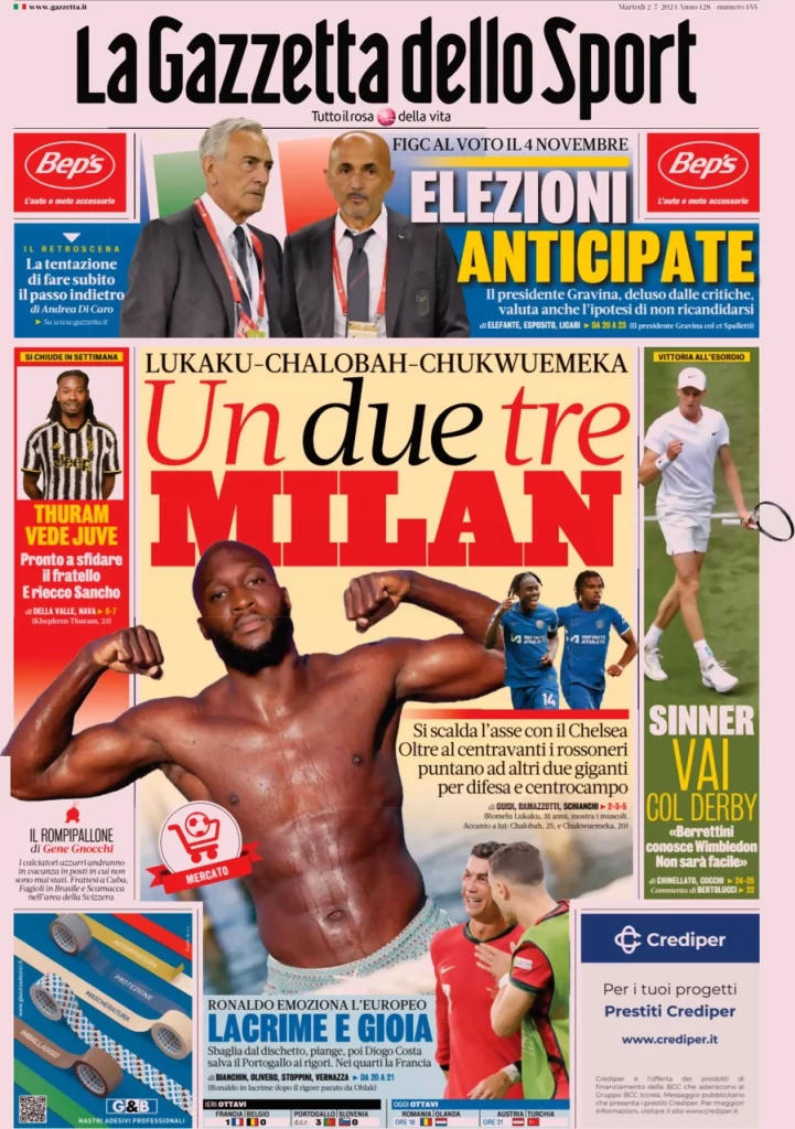 La prima pagina de La Gazzetta dello Sport: "Un due tre Milan"