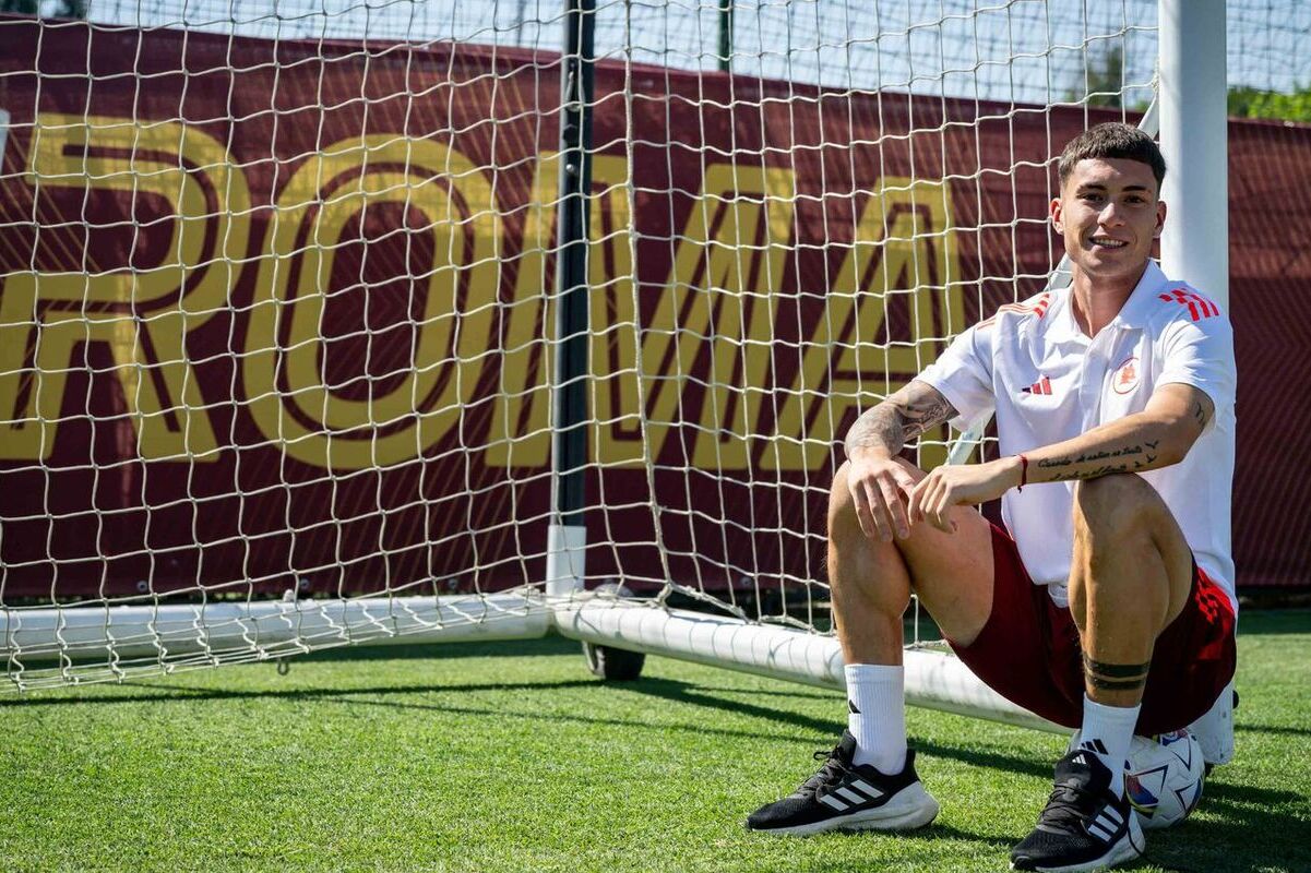 Matias Soulè in allenamento con la Roma